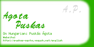 agota puskas business card