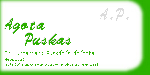 agota puskas business card